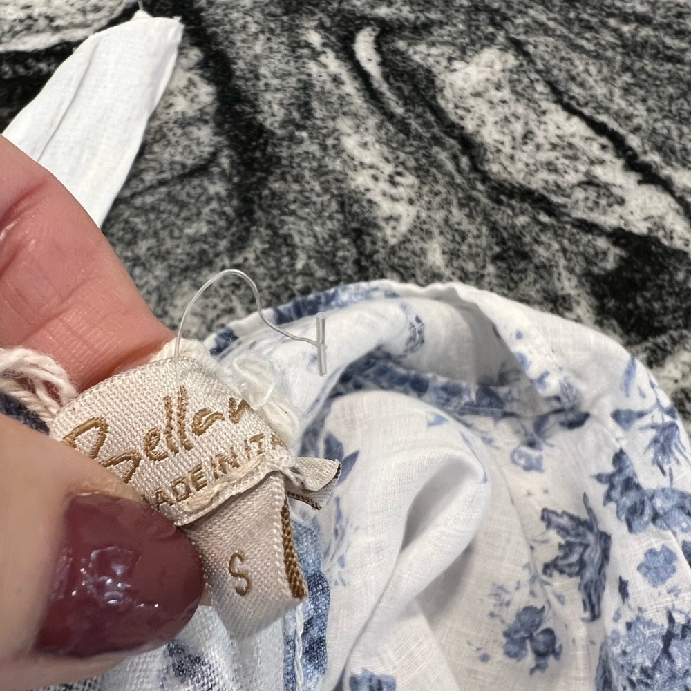 BELLAMBRA NWOT white linen halter mini dress with soft blue botanical print - Picture 13 of 15